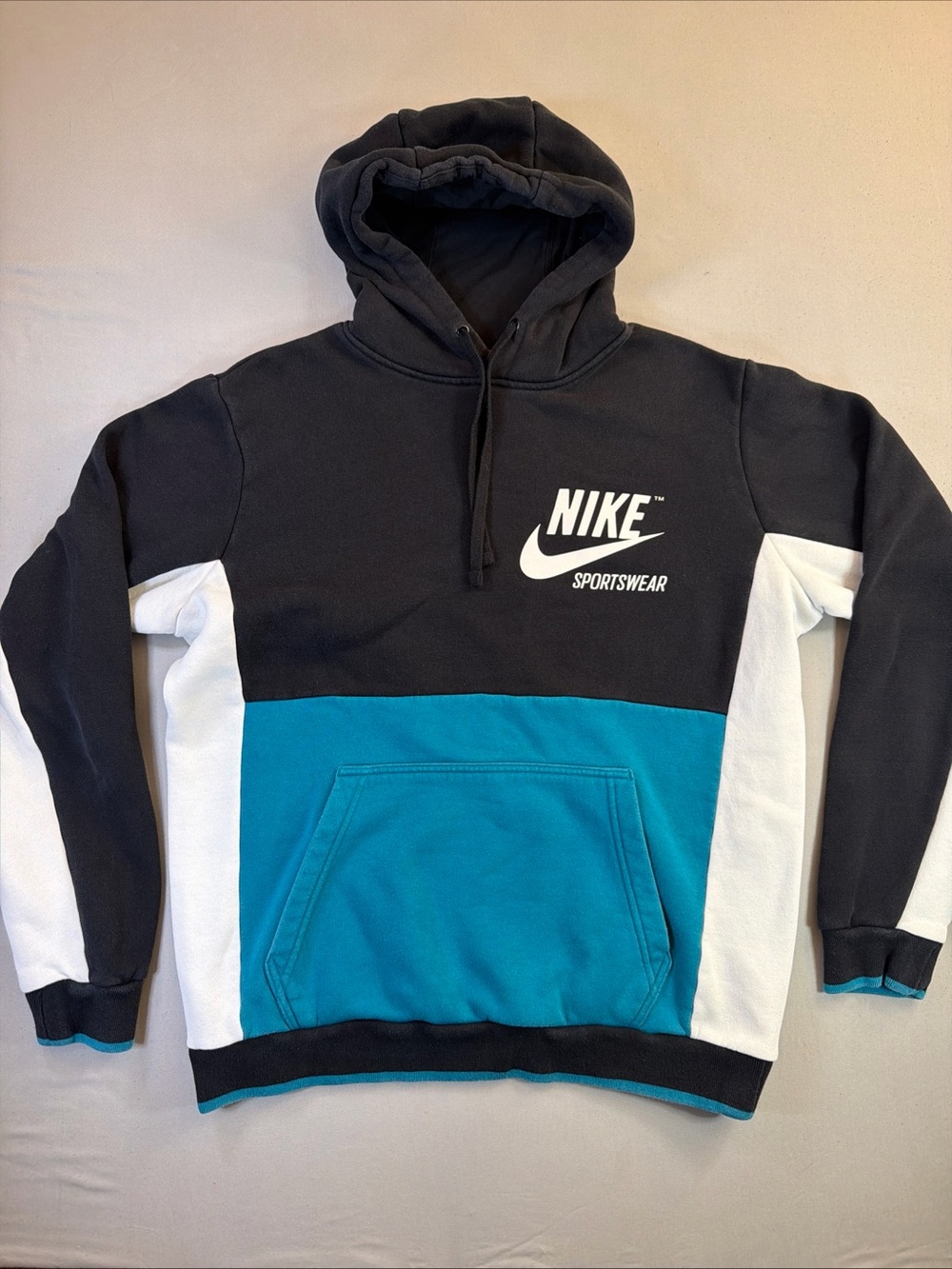 Nike Colorblock Black, Teal & White Pullover Hoodie